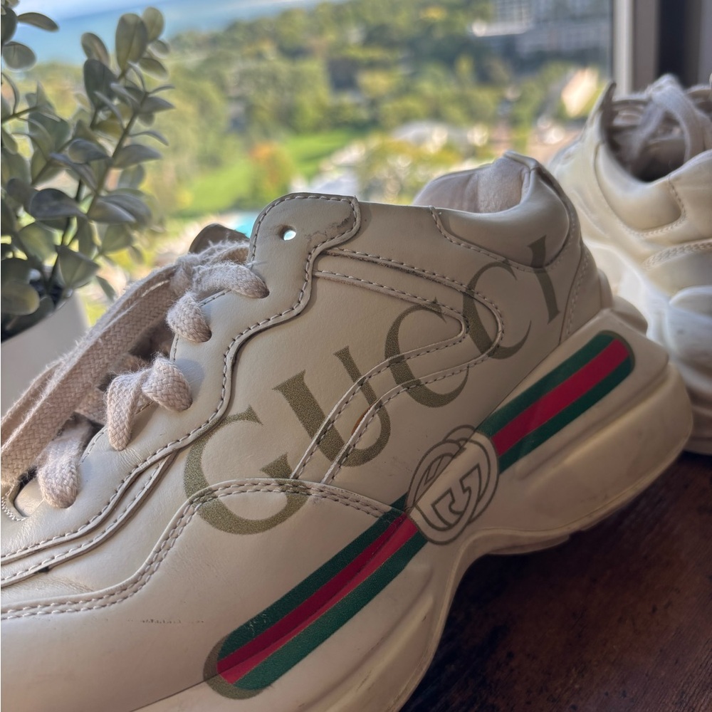 Used Gucci Cream Sneakers Rhython shoes size 8.5 US - Picture 6 of 16